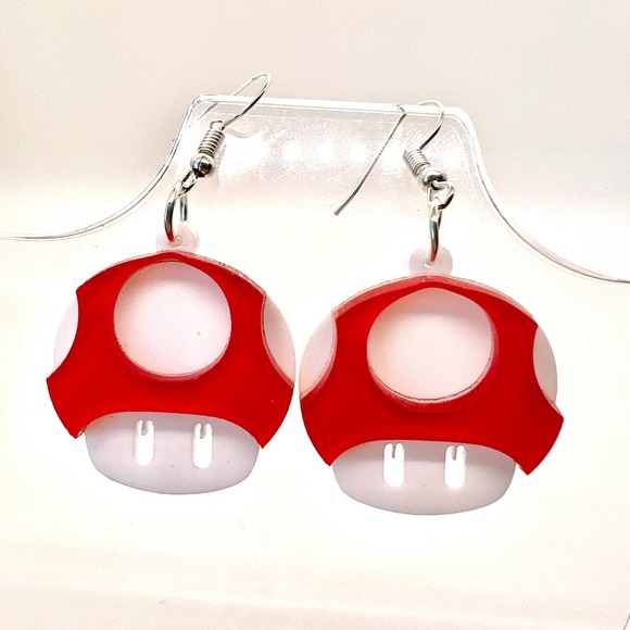 Mushroom Earrings - Mario Earrings - Retro Earrings - Y2K Earrings - Hippie Earr - Picture 1 of 8